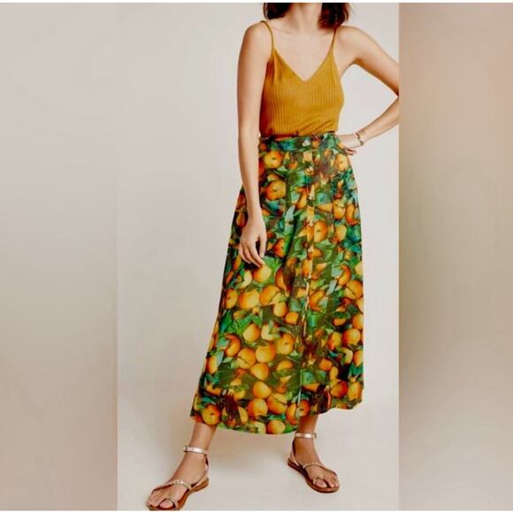 MAEVE Anthropologie 8 Multicolor Summer Oranges Orchard Cotton Maxi Skirt V12 - Picture 1 of 10
